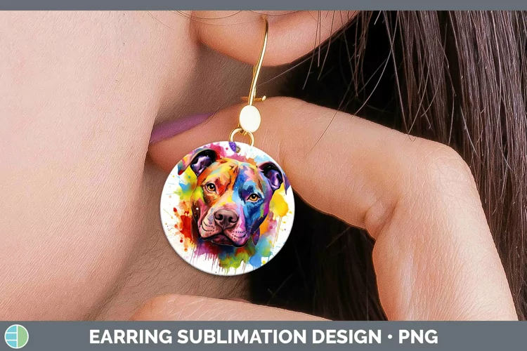 Rainbow Dog Pit Bull Round Earrings Sublimation Earrings Des