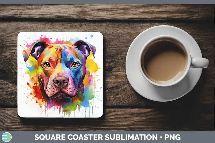 Rainbow Dog Pit Bull Square Coaster Sublimation Coaster Desi