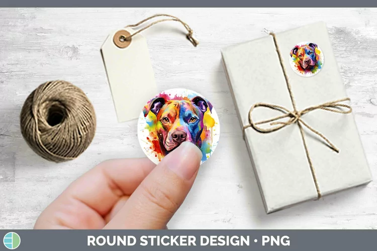 Rainbow Dog Pit Bull Stickers | Round Labels Designs