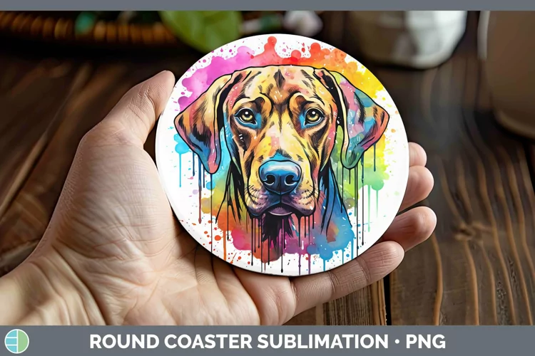 Rainbow Dog Rhodesian Ridgeback Round Coaster Sublimation Co