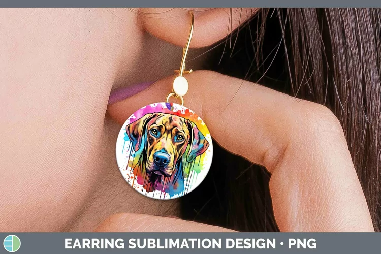 Rainbow Dog Rhodesian Ridgeback Round Earrings Sublimation E