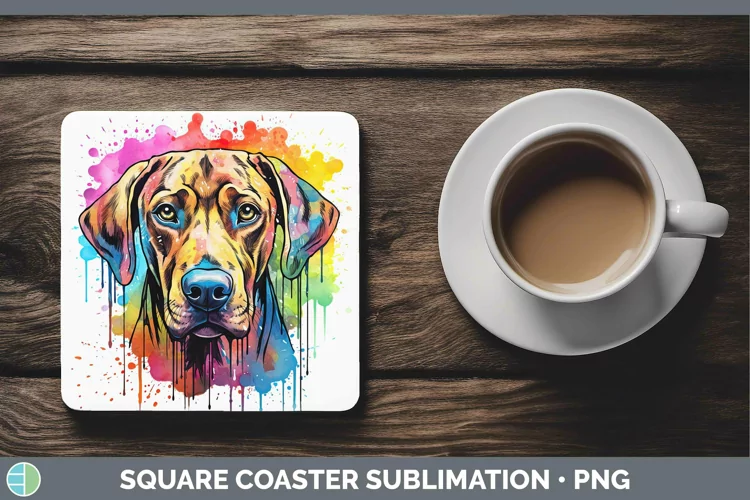 Rainbow Dog Rhodesian Ridgeback Square Coaster Sublimation C