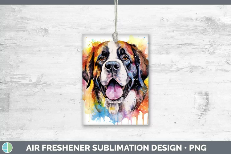 Rainbow Dog Saint Bernard Air Freshener | Sublimation Car Fr