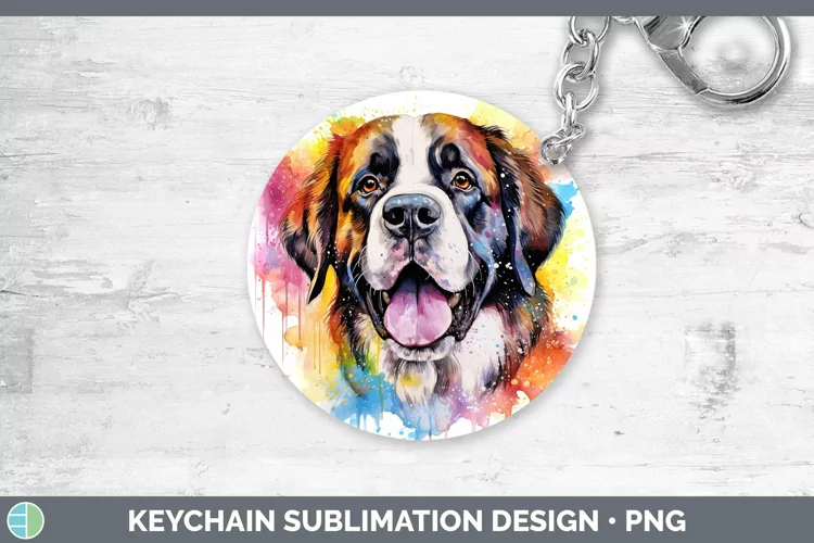 Rainbow Dog Saint Bernard Keychain | Sublimation Keyring Des