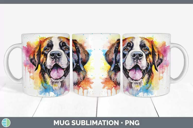 Rainbow Dog Saint Bernard Mug Wrap | Sublimation Coffee Cup