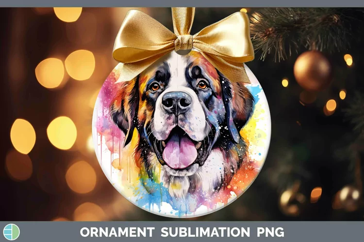 Rainbow Dog Saint Bernard Ornament | Sublimation Bauble Desi