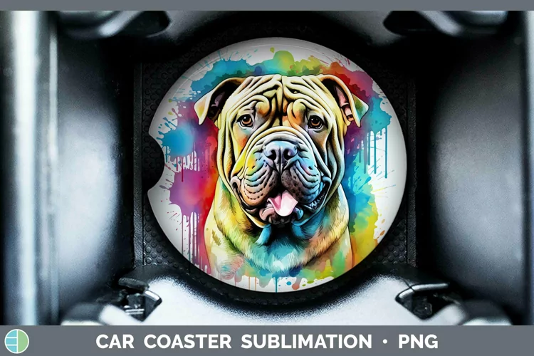 Rainbow Dog Shar Pei Car Coaster | Sublimation Coaster Desig