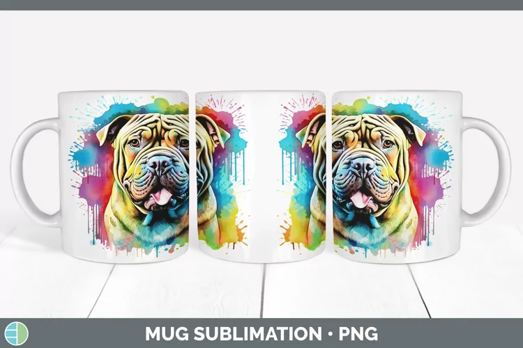 Rainbow Dog Shar Pei Mug Wrap | Sublimation Coffee Cup Desig