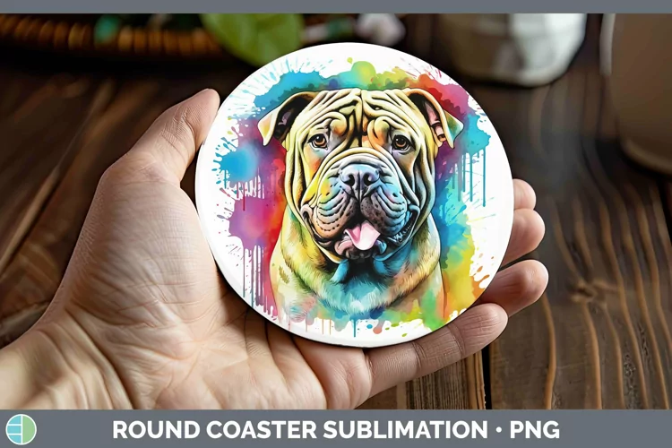 Rainbow Dog Shar Pei Round Coaster | Sublimation Coaster Des