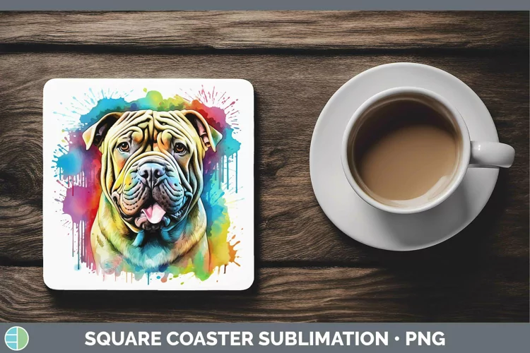 Rainbow Dog Shar Pei Square Coaster | Sublimation Coaster De