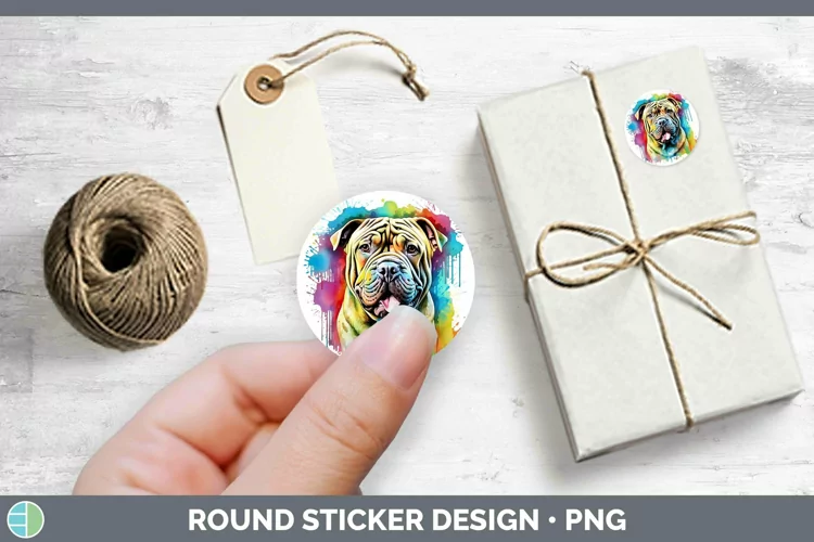 Rainbow Dog Shar Pei Stickers | Round Labels Designs