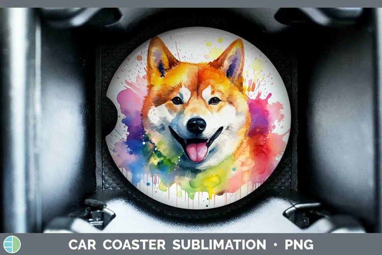 Rainbow Dog Shiba Inu Car Coaster Sublimation Coaster Design