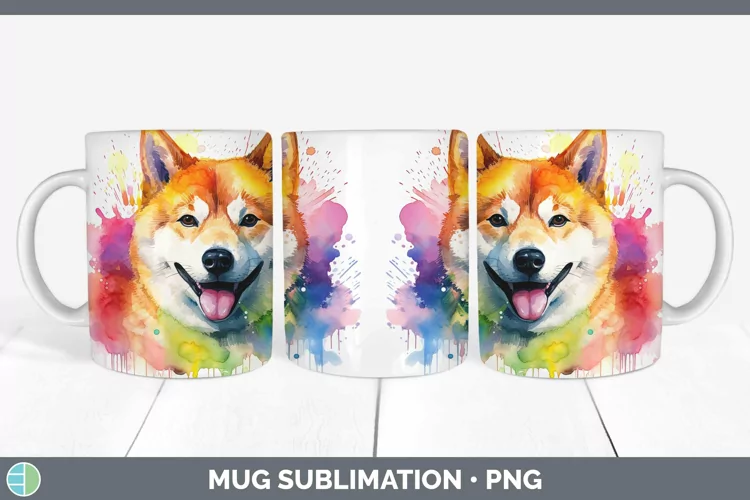 Rainbow Dog Shiba Inu Mug Wrap Sublimation Coffee Cup Design