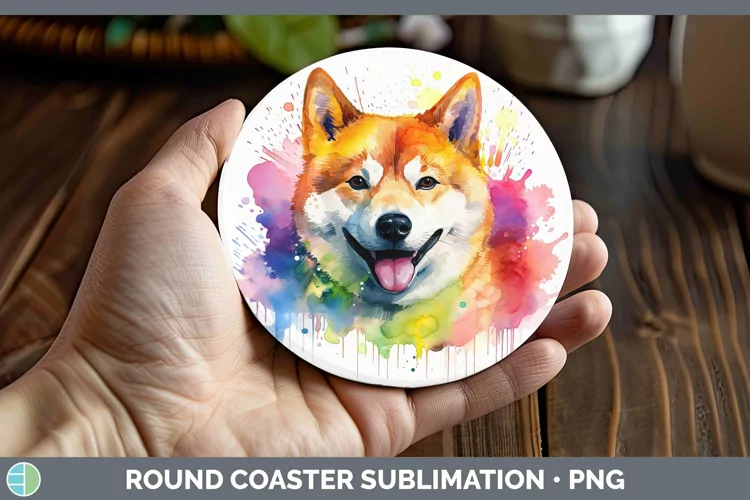 Rainbow Dog Shiba Inu Round Coaster Sublimation Coaster Desi