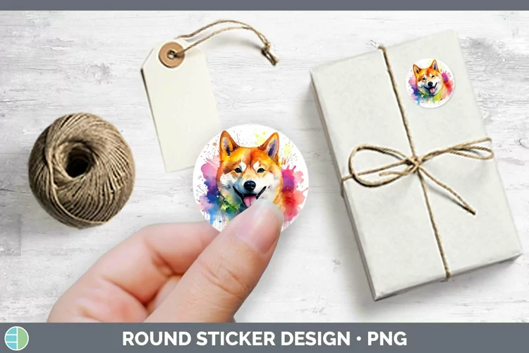 Rainbow Dog Shiba Inu Stickers | Round Labels Designs