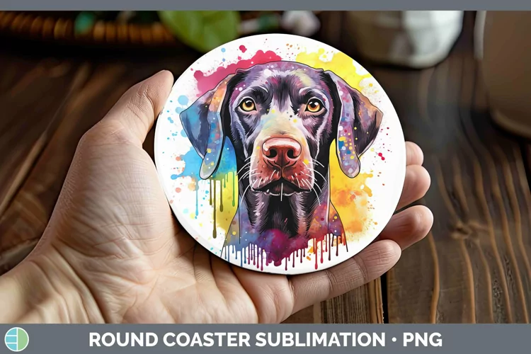 Rainbow Dog Shorthaired Pointer Round Coaster Sublimation Co