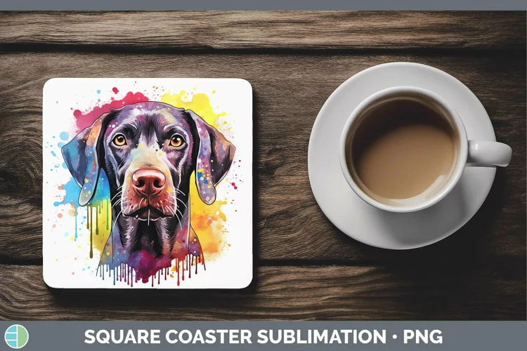 Rainbow Dog Shorthaired Pointer Square Coaster Sublimation C