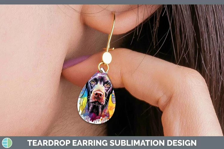 Rainbow Dog Shorthaired Pointer Teardrop Earrings Sublimatio
