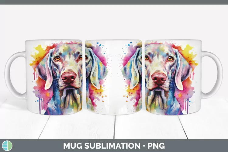 Rainbow Dog Weimaraner Mug Wrap | Sublimation Coffee Cup Des