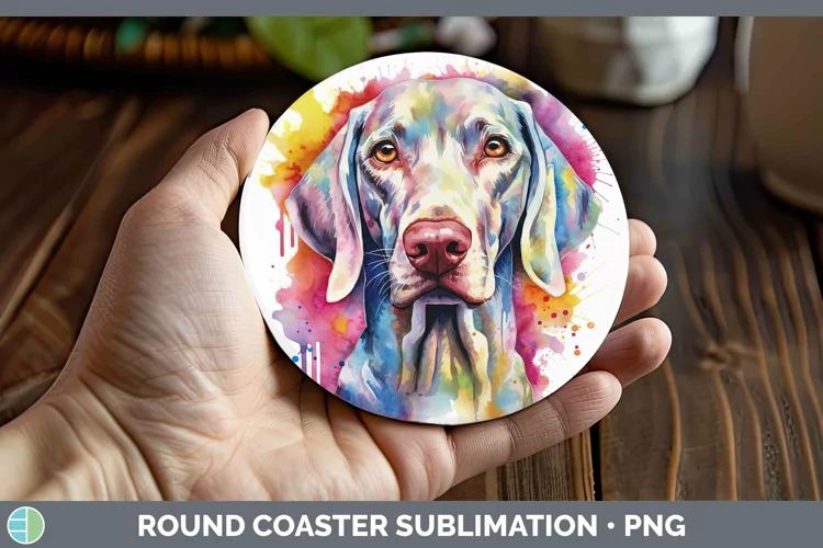 Rainbow Dog Weimaraner Round Coaster | Sublimation Coaster D