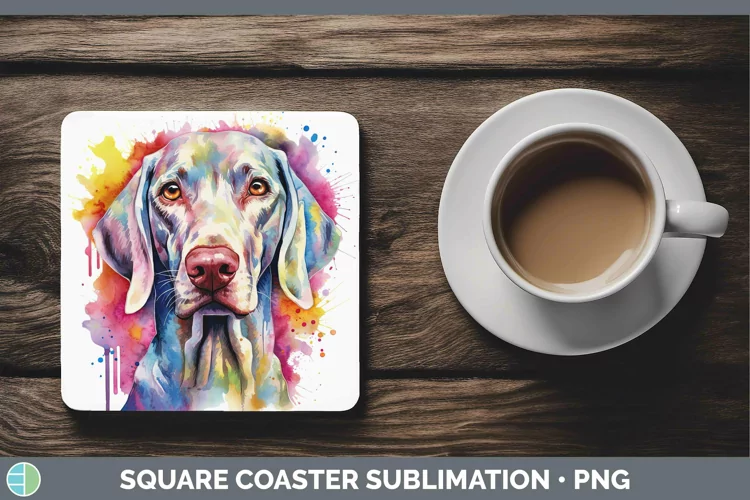 Rainbow Dog Weimaraner Square Coaster | Sublimation Coaster