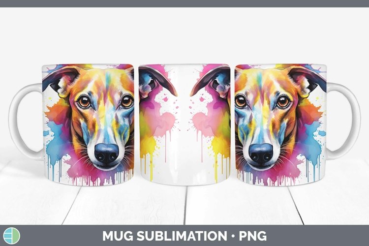Rainbow Dog Whippet Mug Wrap Sublimation Coffee Cup Designs