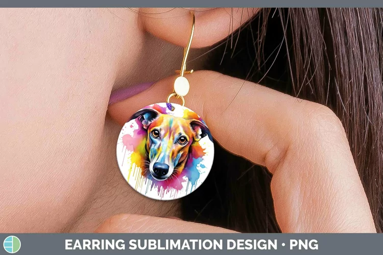 Rainbow Dog Whippet Round Earrings Sublimation Earrings Desi