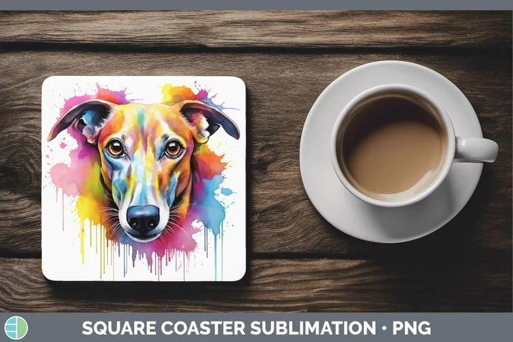 Rainbow Dog Whippet Square Coaster Sublimation Coaster Desig