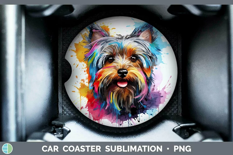 Rainbow Dog Yorkshire Terrier Car Coaster | Sublimation Coas