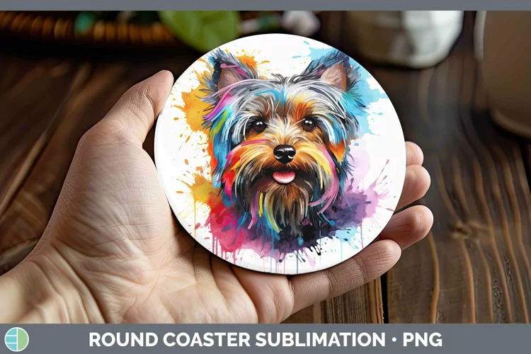 Rainbow Dog Yorkshire Terrier Round Coaster | Sublimation Co