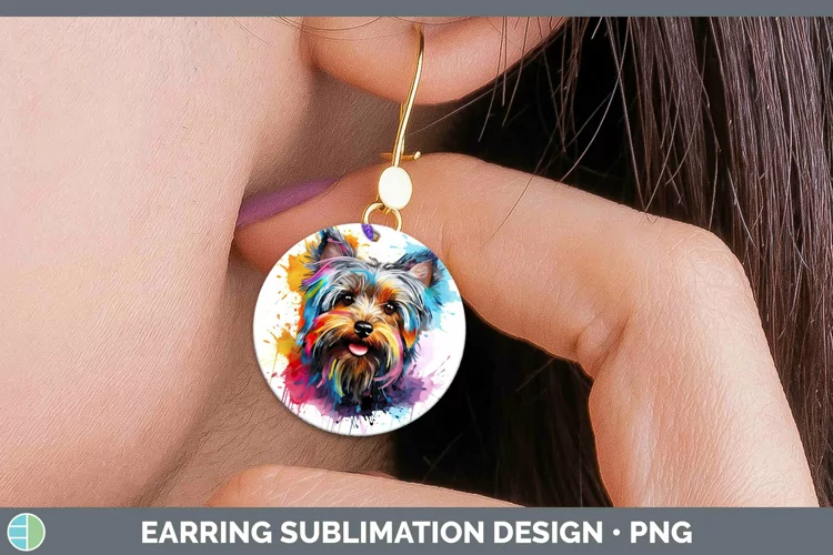 Rainbow Dog Yorkshire Terrier Round Earrings Sublimation Ear