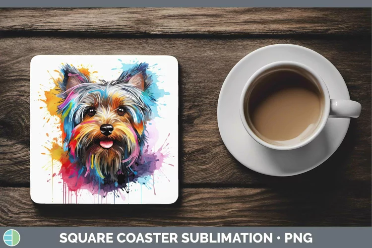 Rainbow Dog Yorkshire Terrier Square Coaster | Sublimation C