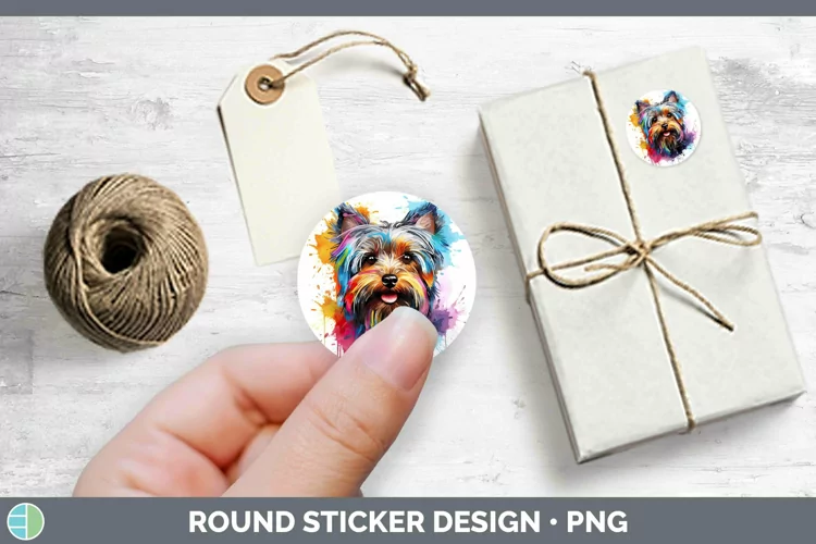 Rainbow Dog Yorkshire Terrier Stickers | Round Labels Design