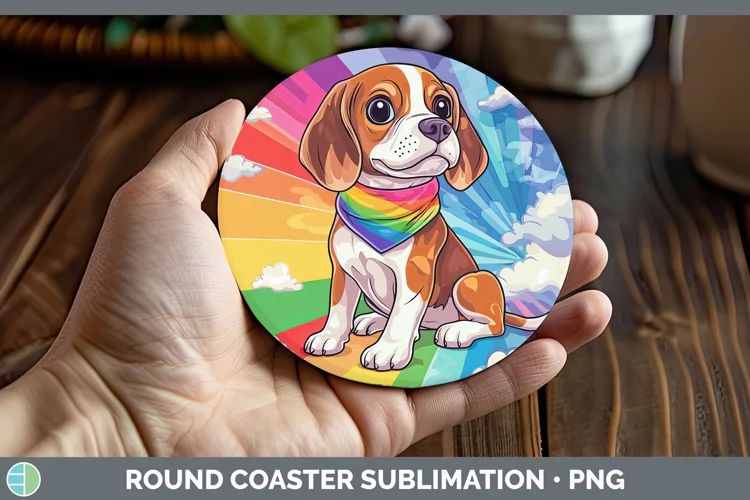 Rainbow Dogs Beagle Round Coaster Sublimation Coaster Design