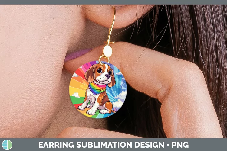 Rainbow Dogs Beagle Round Earrings Sublimation Earrings Desi