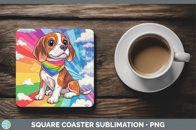 Rainbow Dogs Beagle Square Coaster Sublimation Coaster Desig