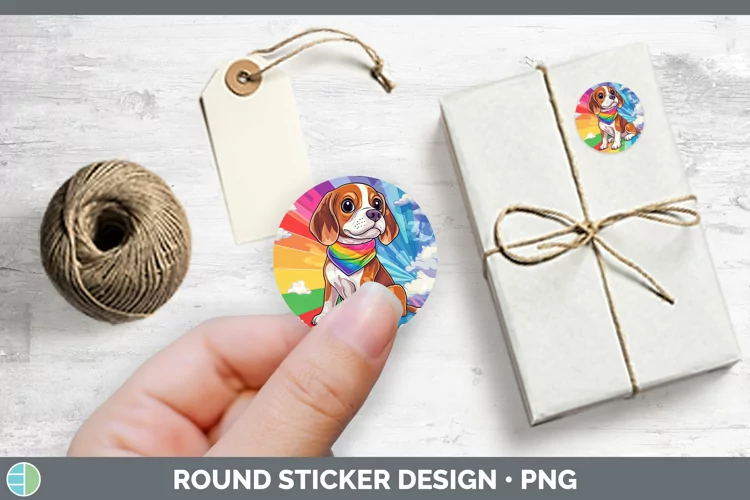 Rainbow Dogs Beagle Stickers | Round Labels Designs
