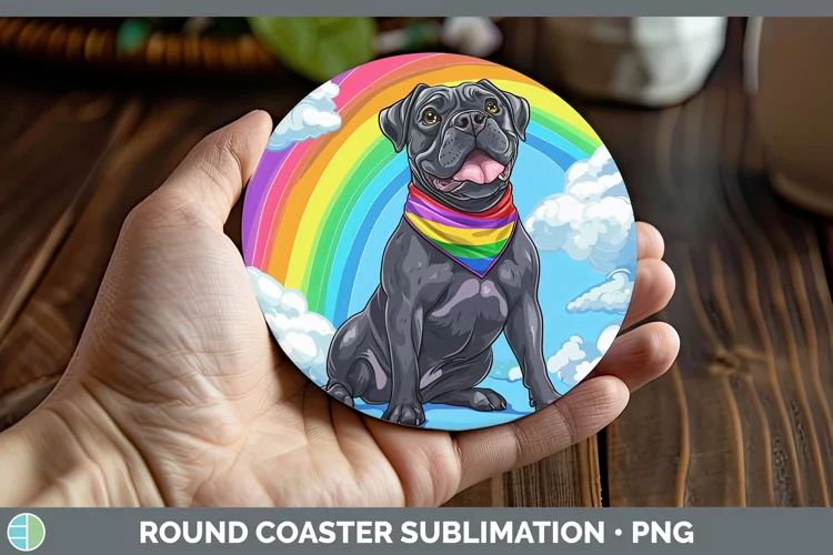 Rainbow Dogs Cane Corso Round Coaster Sublimation Coaster De