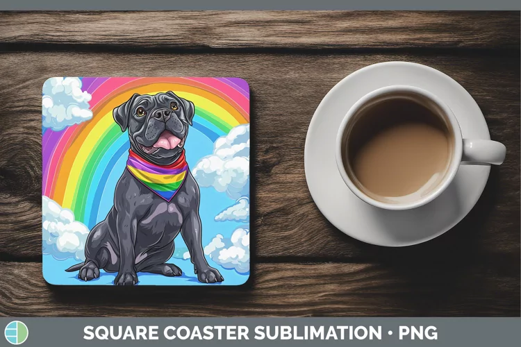 Rainbow Dogs Cane Corso Square Coaster Sublimation Coaster D