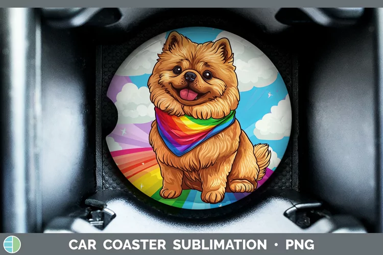 Rainbow Dogs Chow Chow Car Coaster Sublimation Coaster Desig