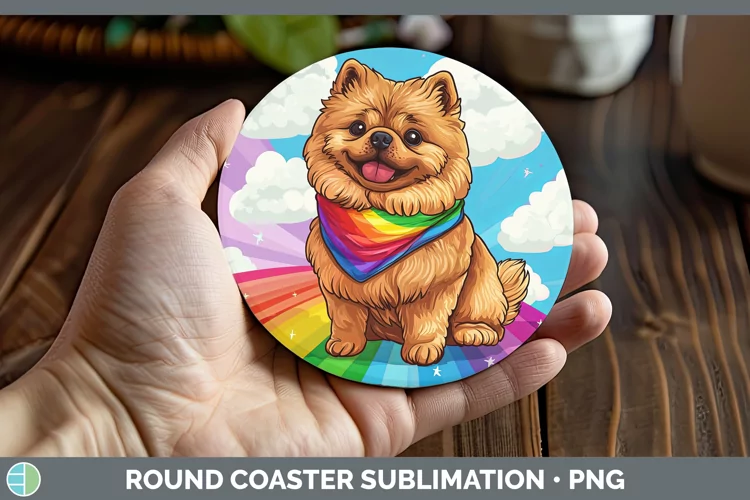 Rainbow Dogs Chow Chow Round Coaster Sublimation Coaster Des