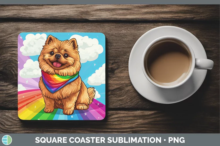 Rainbow Dogs Chow Chow Square Coaster Sublimation Coaster De