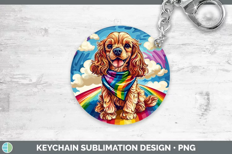 Rainbow Dogs Cocker Spaniel Keychain Sublimation Keyring Des