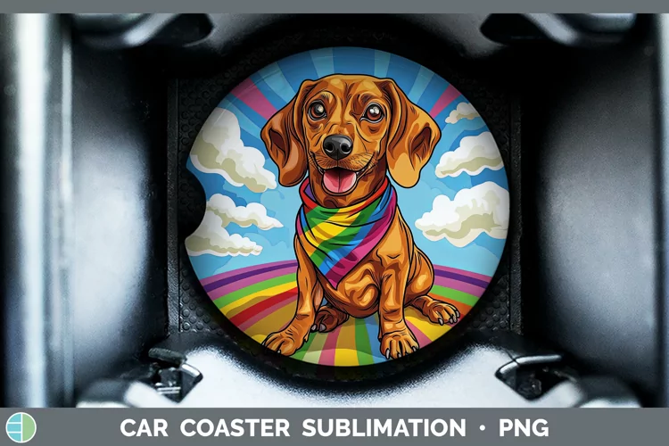 Rainbow Dogs Dachshund Car Coaster Sublimation Coaster Desig