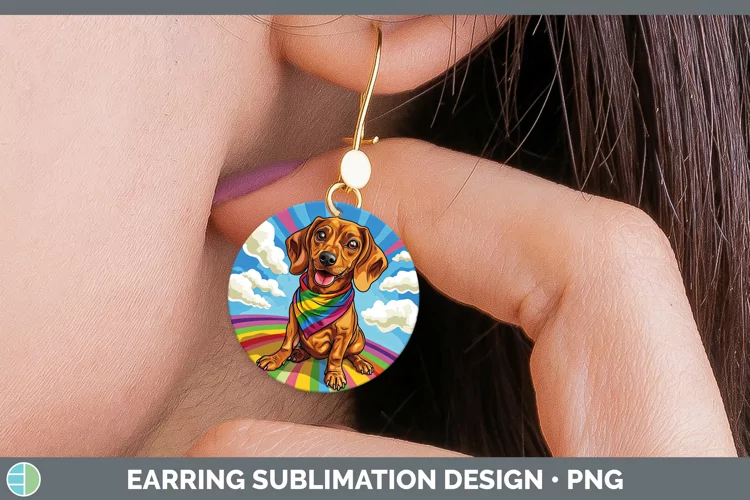 Rainbow Dogs Dachshund Round Earrings Sublimation Earrings D