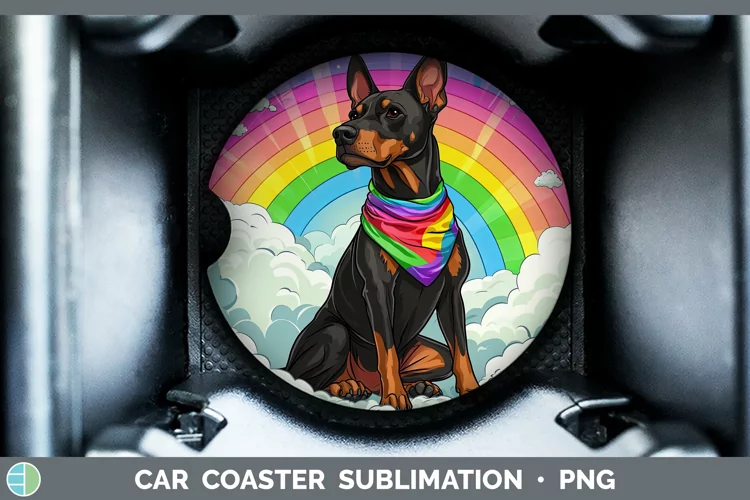 Rainbow Dogs Doberman Pinscher Car Coaster Sublimation Coast