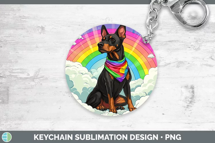 Rainbow Dogs Doberman Pinscher Keychain Sublimation Keyring