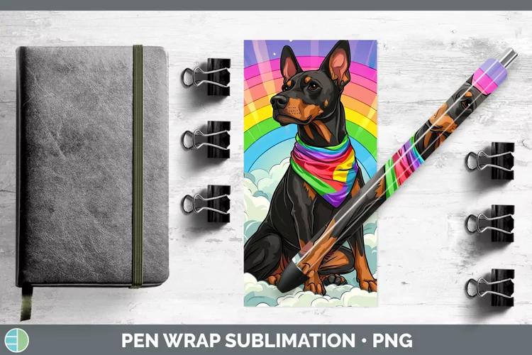 Rainbow Dogs Doberman Pinscher Pen Wrap Sublimation Epoxy Pe