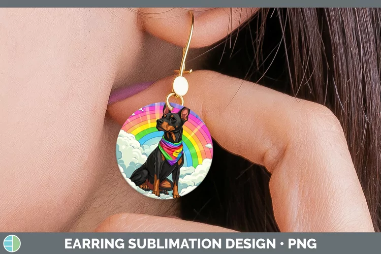 Rainbow Dogs Doberman Pinscher Round Earrings Sublimation Ea