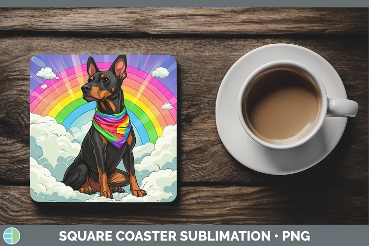 Rainbow Dogs Doberman Pinscher Square Coaster Sublimation Co